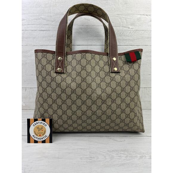 Authentic Gucci Web Loop Tote in GG Supreme Canvas and Leather - Picture 11 of 12